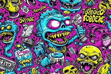 Obraz premium Colorful and Grotesque Cartoon Monster Pattern