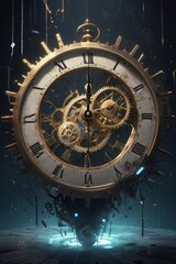 Fototapeta premium Fragments of Time: A Surreal Exploration of a Shattered Clock