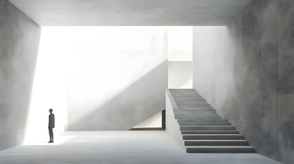Obraz premium Minimalist Concrete Staircase and Man Silhouette