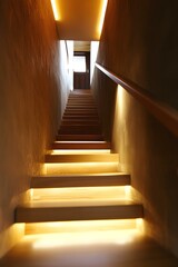 Wooden Staircase With Warm Yellow Lights
