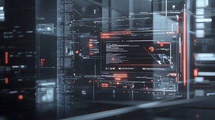 Obraz premium Transparent tech interfaces layered over a muted backdrop with clean lines