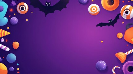 Fototapeta premium Colorful Halloween vector design with cute ghost, pumpkin, and eye