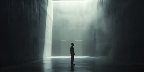 Obraz premium Silhouette of Man Standing in a Concrete Hallway