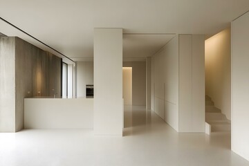 Obraz premium Modern Minimalist Interior Design of a House with White Walls and a Concrete Wall