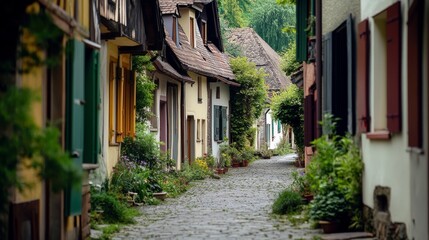 Fototapeta premium Quaint town streets with historic homes and landscaping