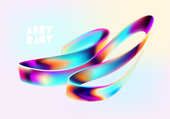 Liquid 3D iridescent shape. Abstract spiral wave ribbon. Colorful design element.