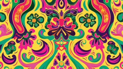 A vibrant and intricate abstract design featuring bold colors and floral motifs, ideal for backgrounds or decorative purposes.