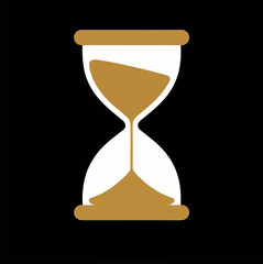 Golden hourglass, time concept, black background.