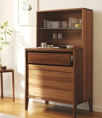 Modern Wooden Cabinet with Open Shelf and Drawers