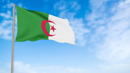 Algeria flag in the blue sky.algeria 3d flag floating in the wind with a blue sky in the background