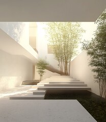 Minimalist Modern Architecture with Steps and a Courtyard