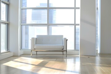 Fototapeta premium Modern White Sofa in Minimalist Interior Design