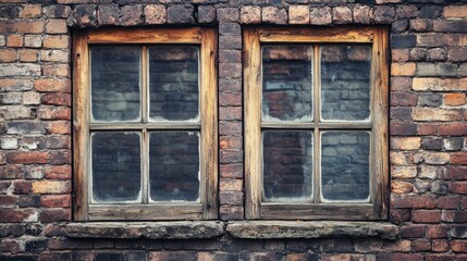 Brick wall with wood windows