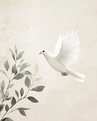 Elegant Funeral Card Design with White Dove and Peaceful Foliage