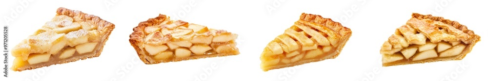 Poster isolated apple pie slice on white or transparent background