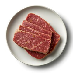 Fototapeta premium Raw beef steaks on white plate with seasoning for cooking and grilling