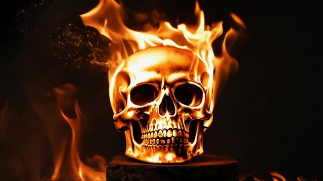 burning skull in fire. generative ai 
