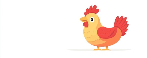 Playful Flat Design Illustration of an Adorable Chicken on White Background