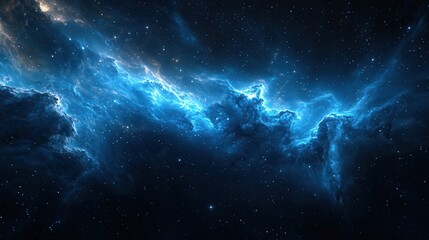 A mesmerizing cosmic scene featuring vibrant blue nebulae amidst the deep expanse of space, perfect for illustrating the universe's beauty.