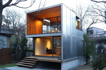 Obraz premium Modern Minimalist House Design with Concrete and Wood Exterior