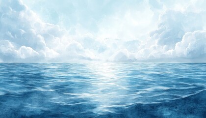 Fototapeta premium Tranquil Watercolor Seascape - A serene ocean illustration capturing the peaceful beauty of the sea in watercolor style