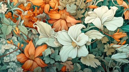 Fototapeta premium A vibrant arrangement of intricately detailed flowers in various colors, showcasing nature's beauty and floral diversity.
