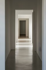 Fototapeta premium Sunlight Through White Doors in a Minimalist Hallway