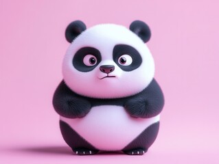 Naklejka premium Cute cartoon panda character with expressive eyes on a pink background, ideal for playful and vibrant designs.