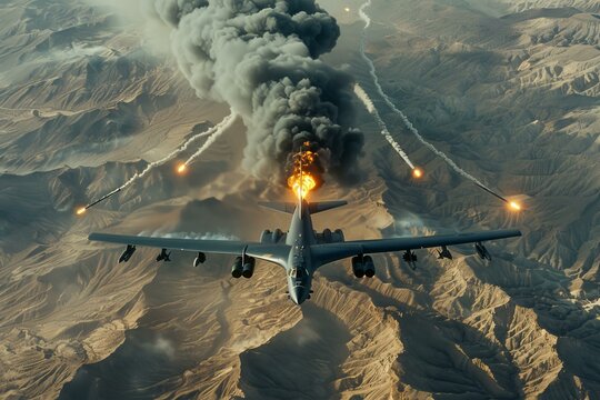 B 1b lancer strategic bomber is deploying countermeasures to protect itself from enemy fire
