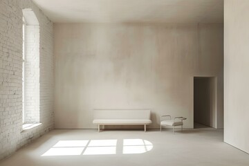 Minimalist Interior Design With Brick Wall And Beige Sofa
