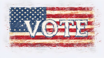 Vintage American Flag With Vote Text for Election or Patriotic Concept