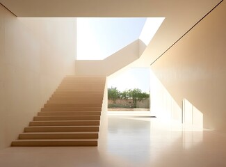 Obraz premium Modern Minimalist Interior Design with White Walls and Staircase