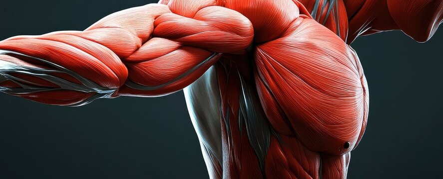Detailed anatomical representation of muscular structure showcasing human anatomy and muscle definition for educational purposes.