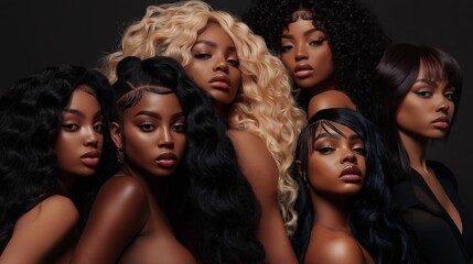 Fototapeta premium Stylish group of diverse women with various hairstyles posing in studio