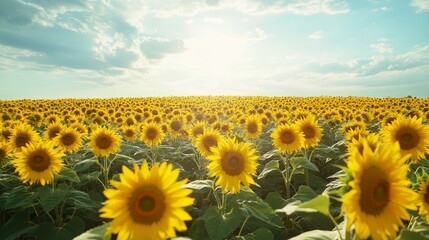 Golden Serenity: Breathtaking Field of Sunflowers under Endless Sky