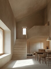 Modern Minimalist Interior Design with Wooden Stairs and Natural Light