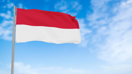 Indonesia flag in the blue sky.Indonesia 3d flag floating in the wind with a blue sky in the background