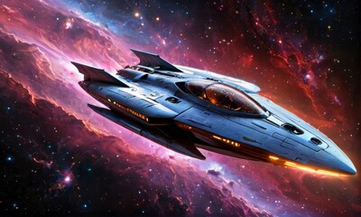 Obraz premium Starship Soaring in Nebula