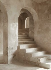 Fototapeta premium Stone Staircase and Arched Entrance in a Modern Building