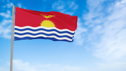 Kiribati flag in the blue sky.Kiribati 3d flag floating in the wind with a blue sky in the background