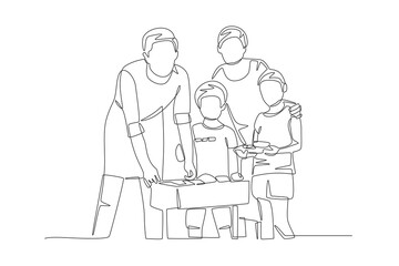Family having a barbeque. Barbequing with friends or family concept one-line drawing