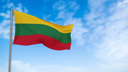 Lithuania flag in the blue sky.Lithuania 3d flag floating in the wind with a blue sky in the background