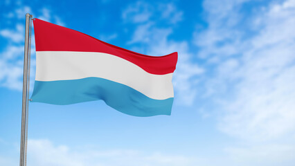 Luxembourg flag in the blue sky. Luxembourg 3d flag floating in the wind with a blue sky in the background