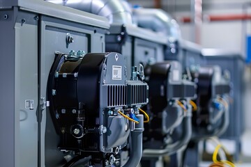 Fototapeta premium Several industrial air conditioners are installed in a data center, ensuring a stable temperature