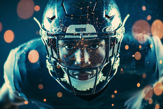 Image of data processing over african american american football player. Sports, competition, data processing.