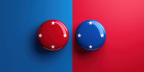 Colorful spheres with star patterns juxtaposed against contrasting blue and red backgrounds in a modern artistic arrangement. Generative AI