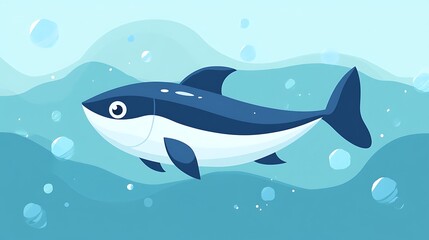 Fototapeta premium Minimalist Fish Illustration in Oceanic Colors with Watery Background - Vector Clipart Style