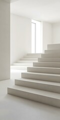 Fototapeta premium Minimalist White Interior Design with Staircase and Window