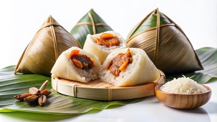 glutinous rice dumplings with sweet fillings on clean white space
