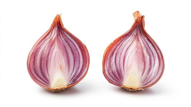 Two shallot halves against white background